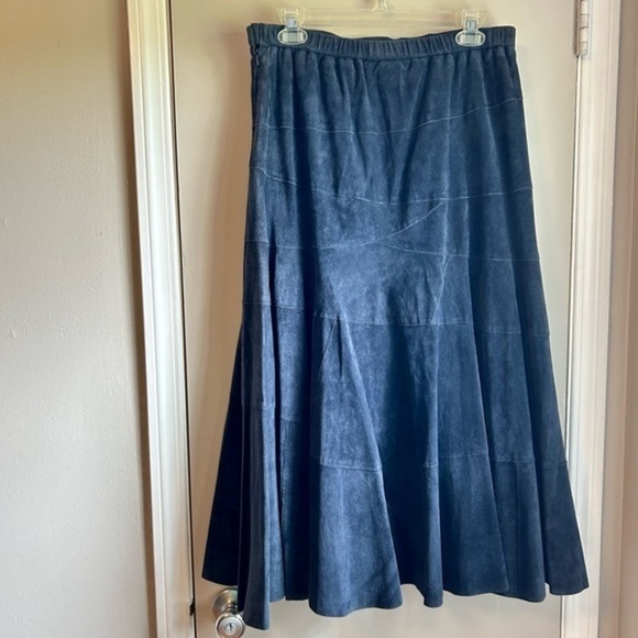 Vintage Terry Lewis Classic Luxuries Blue Leather A-line Maxi Skirt Sz 10p - Picture 6 of 15